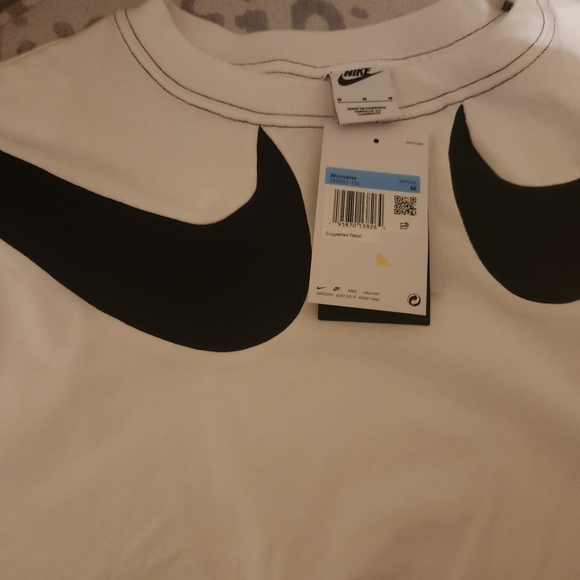 Nike Big Double Swoosh Sportscaster DR6201 Cropped Top White Black NEW - Picture 9 of 9